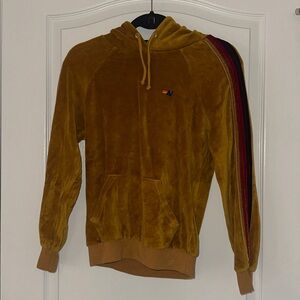 Aviator Nation Gold Velour Hoodie with Striped Sleeve